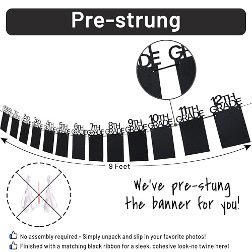 Image of PartyHooman Graduation Photo Banner K-12, Kindergarten to 12th Grade for Middle /Junior, High /Senior Graduation Decorations 2026 | Class of 2026 Party Decorations |Pictures Party Supplies (Pre-strung)