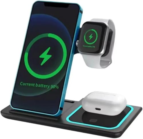 Estación de carga inalámbrica 3 en 1 - Soporte de carga rápida para teléfonos inteligentes, relojes inteligentes y auriculares - Base de carga