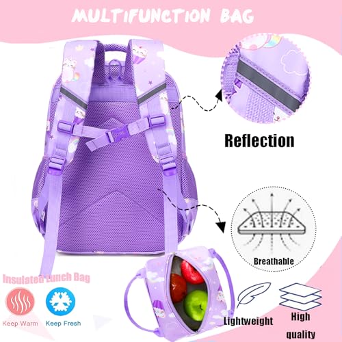 Jumpopack Unicorn Backpack Cat Backpacks for Girls Kids School Backpacks for Elementary Girls Backpack with Lunch Box,Purple — view 6