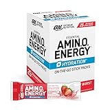 Optimum Nutrition Amino Energy Plus Hydration Packets, On-The-Go Energy Powder Stick Packs, Strawberry Burst, 25 Count