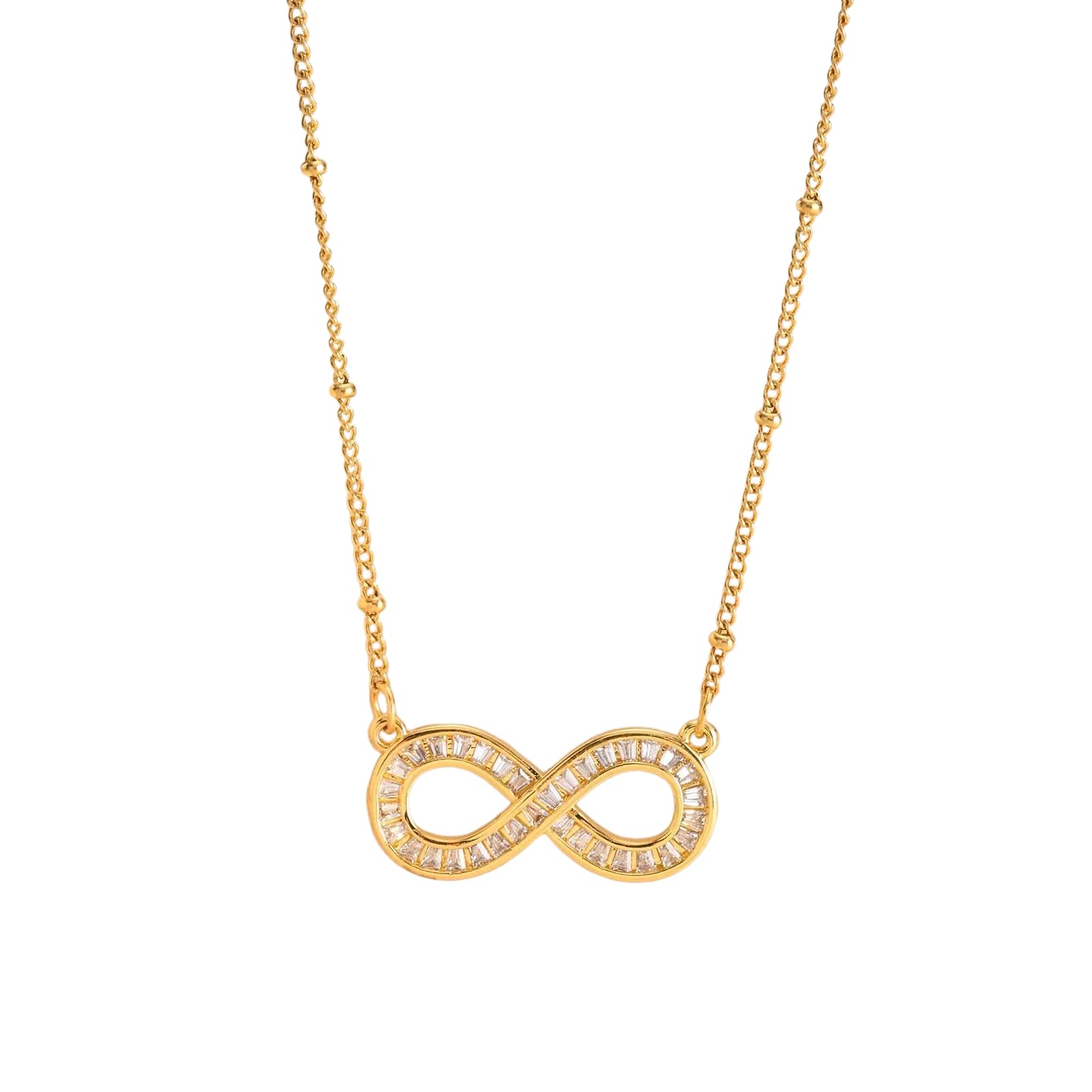Collana in lega con perline catena a perline in acciaio inossidabile placcata oro zircon di rame Infinity Fashion love You Forever Pendente regolabile per donne ragazze e ragazzi
