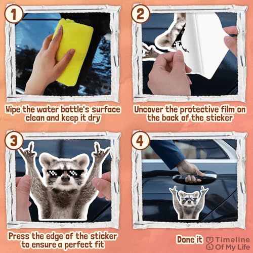 Image of (12 Pcs) Raccoon Stickers, Funny Rocking Raccoon Cute Car Decal- 5 Inches, Possum Racoon Gifts Waterproof Sticker Decal Car Laptop Wall Window Truck Bumper Stickers