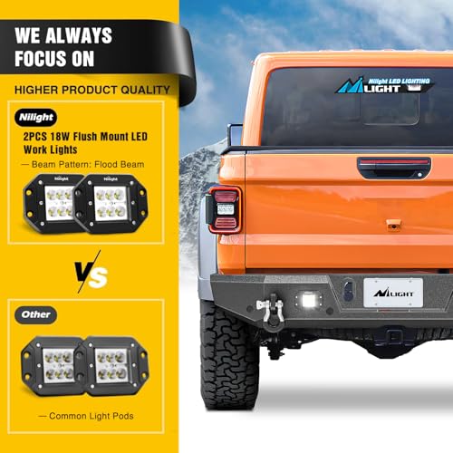 Image of Nilight Rear Step Bumper Compatible with 2020 2021 2022 2023 2024 2025 Gladiator JT Super Duty Pickup Truck Bumper with LED Lights, Sensor Holes and D-rings