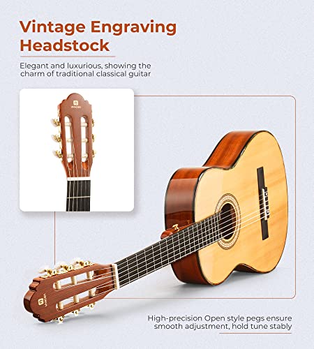 Image of Classical Guitar 36 inch 3 /4 Spanish Style Classical Guitarra, 36 Inch Nylon Strings Guitar Ideal for Beginner Teens Adults, Natural Spruce, by Vangoa