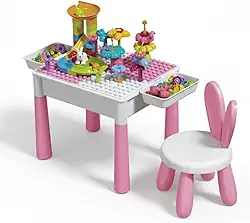 Mesinha Infantil Didática com Banquinho e Blocos de Montar