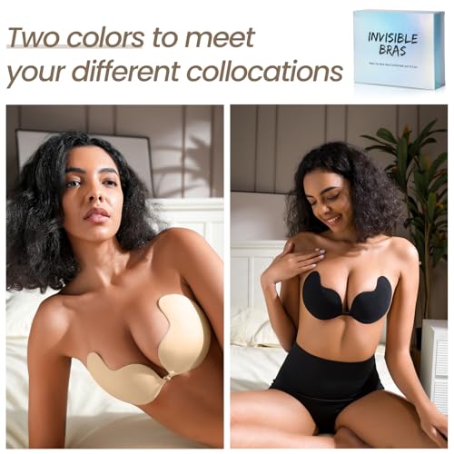 Sticky Bra Adhesive Push Up Invisible Strapless Bras for Women 2 Pairs Reusable with Nipple Covers for Backless Dresses2