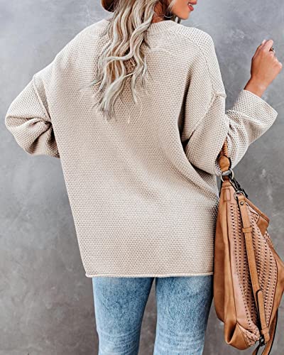 Saodimallsu Women's Oversized Sweaters Batwing Long Sleeve Loose V Neck Button Henley Tops Pullover Knit Jumper3