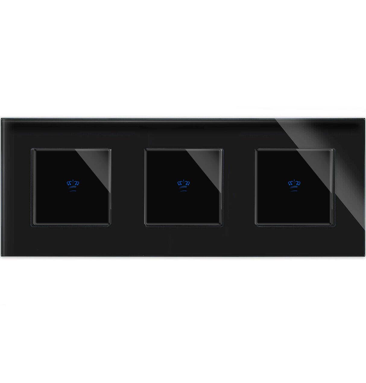 KRONE Touch 3x Lichtschalter inkl. 3-Fach Glasrahmen in schwarz Ein/Aus Touchschalter 1-Weg Wandschalter für Unterputz