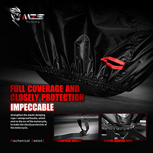 Image of MZS Motorcycle Cover - All Season Weather Outdoor Waterproof Protection fits up to 96 inch XL Compatible Sport Bikes Cruiser - Tear Scratch Wind Proof Sunblock Vents Night Reflective Buckle