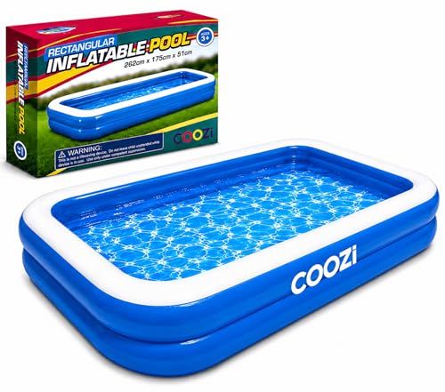 COOZi Paddling Pool 2.6M Large Inflatable Pool for Kids Toddlers & Adults Durable Outdoor Swimming Pools Rectangle Pools for Summer Fun