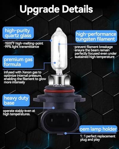Image of NEWBROWN 9005 HB3 Headlight Bulbs 200% brightness 4300K White 12V /60W HB3 9005 Bulb Halogen Long Life Replacement P20D (9005 /HB3, 2 Pack)