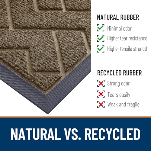 Image of OLANLY Front Door Mat Indoor Outdoor Entrance, Waterproof All-Season, All-Weather Doormat, Sturdy Natural Rubber, Low Profile, Easy Clean Patio Porch Entryway Mat, Herringbone Brick (Brown, 47x32)