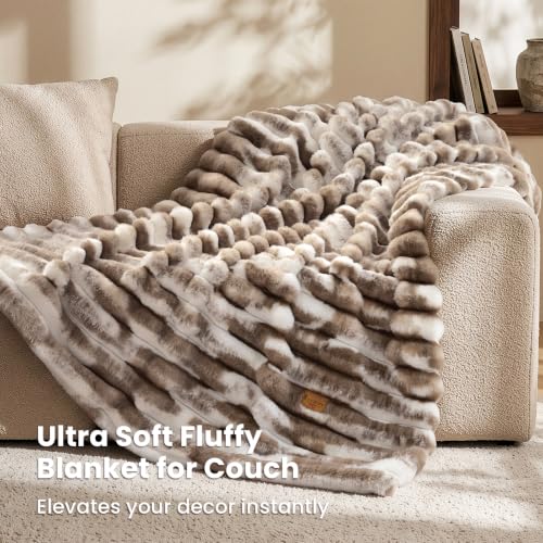 L'AGRATY Faux Fur Throw Blanket for Couch, 3D Striped, 50x60 Inches, Taupe $19.99 AC - image 6