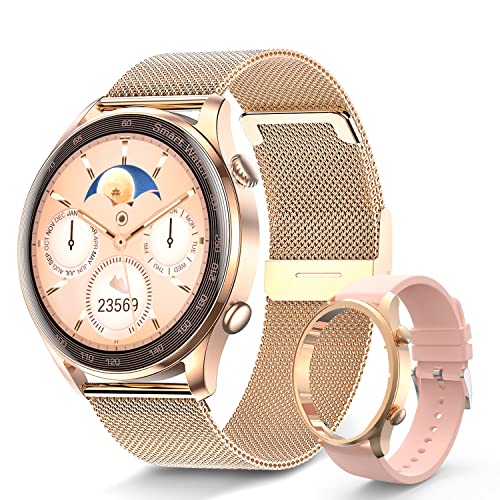 Aney Well Smartwatch Damen, Bluetooth-Anrufe Smart Armbanduhr 1.36" HD Voll Touchscreen Damen Fitness Tracker IP67 Wasserdicht Fitnessuhr Pulsuhren Sportuhr Schrittzähler Uhren Watch für Android iOS Cover
