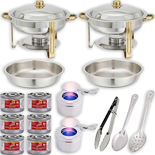 Round Chafing Dish Buffet Set w/Fuel — Water Pans + Food Pans