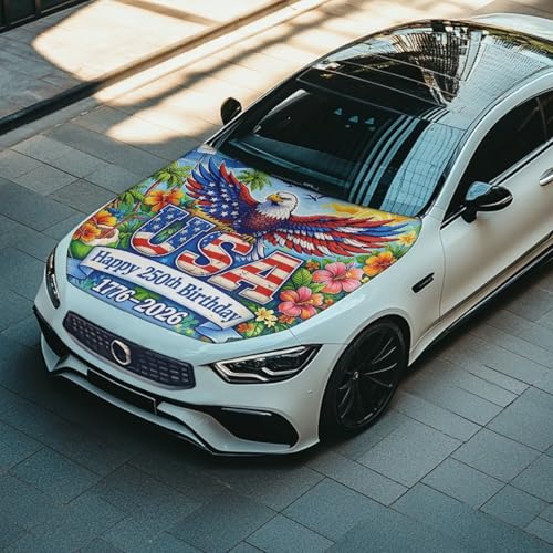 Image of God Bless the USA Car Hood Cover Polyester Elastic Fabrics Washable Suitable for Large SUV and Pickup Trucks 39x59in