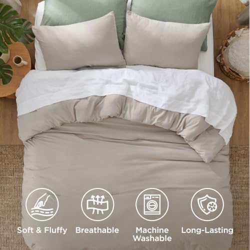 Image of Bedsure King Comforter Set, Muted Linen Soft Prewashed Bedding for All Seasons, 3 Pieces GentleSoft Bed Set, 1 Lightweight Comforter (104 inchx90 inch) and 2 Pillowcases (20 inchx36 inch)