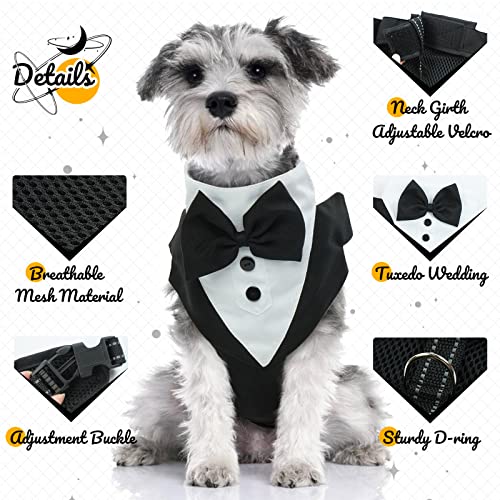 OUOBOB Tuxedo Dog Harness, Dog Vest with No Pull Dog Leash, Formal Puppy Harness with Bow Tie for Wedding, Breathable Mesh Dog Tuxedo Vest Harness, Pet Harness for Small Medium Dogs, Birthday Walking - Image 2