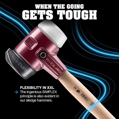 Image of Halder Simplex SledgeHammer 3028.261 - Medium-Hard inchStand-Up inch Rubber Insert, Nylon Insert, Cast Iron Housing with Handle Protection Sleeve, Varnished Wooden Handle, 60mm, 4.2 lbs.