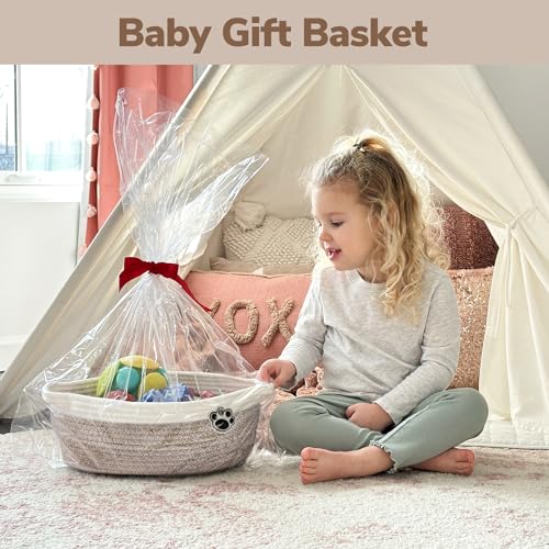 Dog Toy Basket Small Gift Basket for Baby, Woven Storage Baskets for Dog Cat, Nursery Storage Baskets for Diapers, Towels, 12"x 8" x 5" Mixed-Brown - Image 4