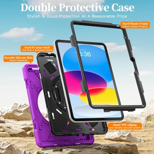 Coque rigide et silicone iPad 11 violette à support rotatif 360 degrés - 5