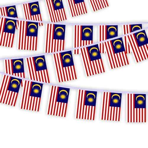 30PCS Malaysia National Flag Bunting String,33 FT Malaysians Pennant Banner Decoration,Decoration Banner for School Party Meeting Carnival Decor