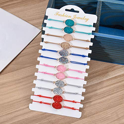 12Pcs Handmade Colorful Druzy Stone Sparkly Geometric Oval Irregular Quartz Adjustable Rope String Bracelet Set For Women Girls Jewelry-Oval #TOP1