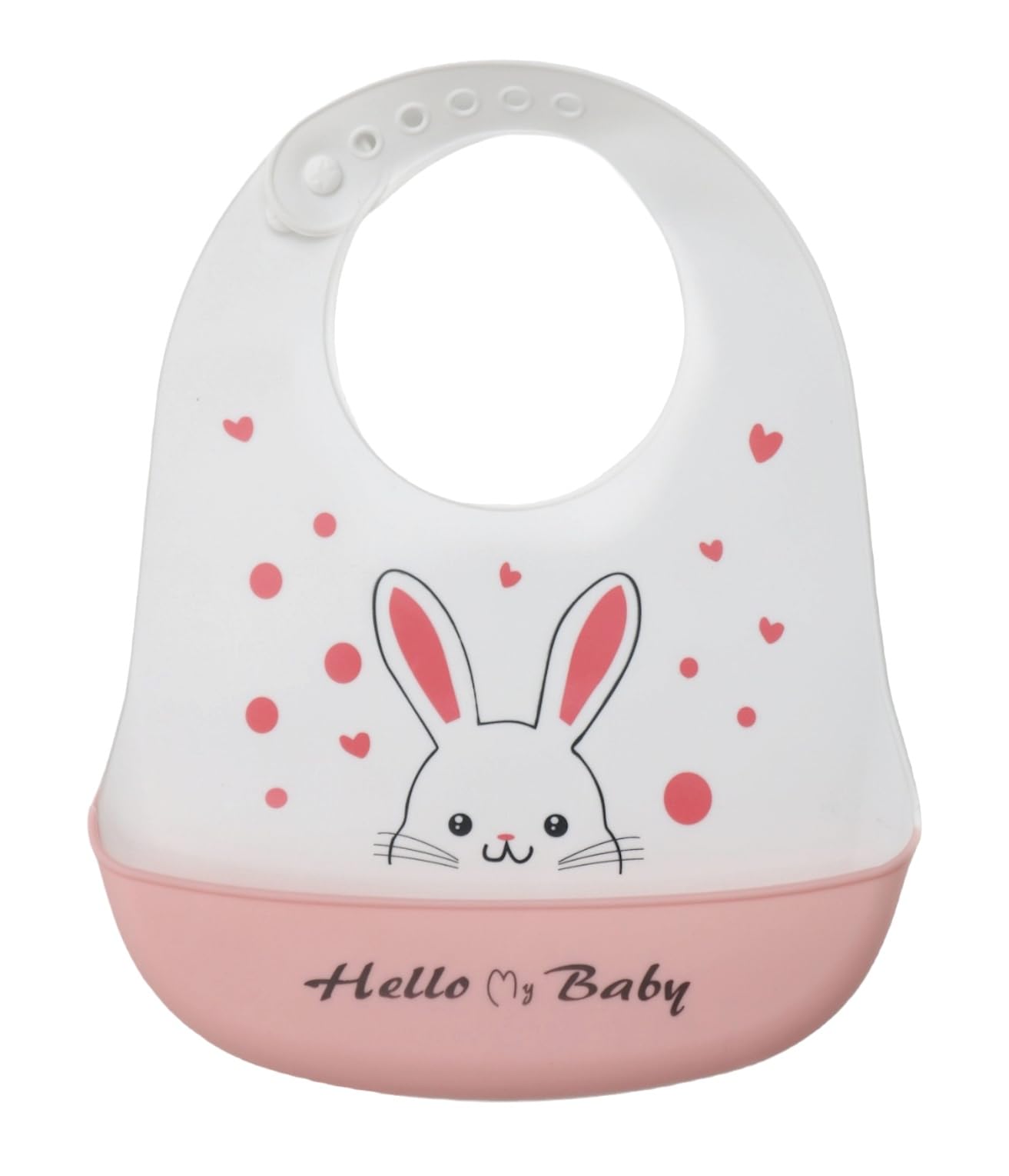 Yellow Bee Silicone Bunny Print Bib with Crumb Catcher and Adjustable Closure for Girls, White and Pink, 6-36 Months