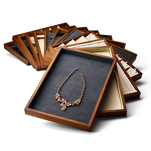 Oirlv Wood Flat Jewelry Tray Stackable Jewelry Drawer Organizer Showcase Jewelry Holder thumb #1