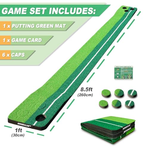 Image of SENSECLUB Indoor Putting Green, Foldable Putting Mat Golf Game Set, Golf Gifts for Men - 1x8.5 Ft