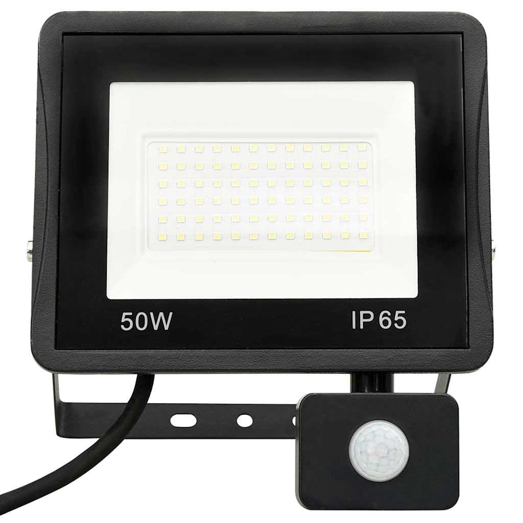 Reflektor LED z czujnikiem ruchu, 50 W, reflektor zewnętrzny, zimna biel, 6000 K, ochrona IP, aluminiowa obudowa do ogrodu, na podwórko, wjazd, fasadę