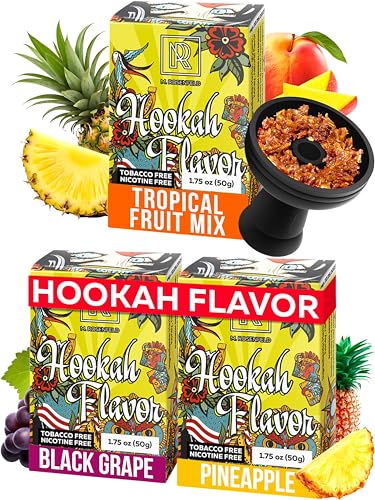 Sweet & Sour Hookah Flavors Set - 3 x 1.76 oz Non Tobacco Hooka Flavor for your Bowl (Black grape - Tropical fruit mix - Pineapple) Hookah Bundle Pack of 3 - Try these Tobacco Free Shisha