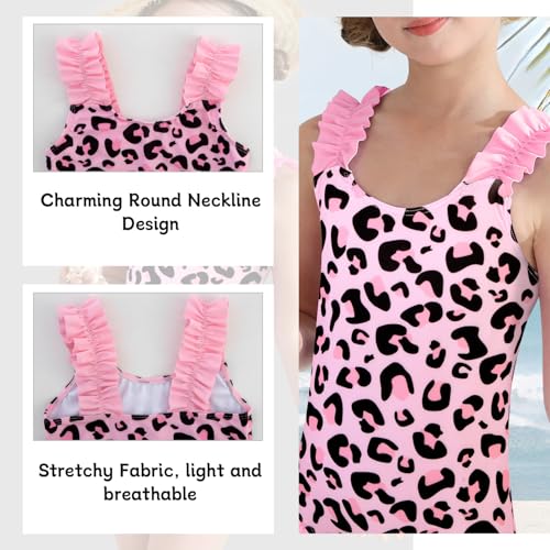 Image of XiaoMoSha Girls One Piece Swimsuit Ruffled Straps Bathing Suits Summer Swim Suit Quick Dry Beach Swimwear for Kids 3-10 Years
