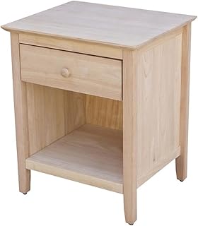 IC International Concepts Solid Wood Bedroom Nightstand 23.5" H, 1 Drawer, Sturdy Parawood, Paint or Stain in Any Color, Durable Eco-Friendly, Traditional and Elegant Design, Unfinished