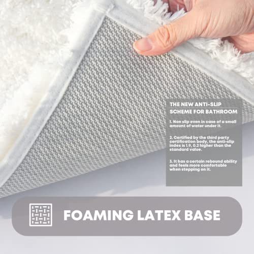 Disolla Non-Slip Bath Mat Machine Washable Bath Rugs Water Absorbent Soft Shaggy Plush Floor Mats For Shower, Microfiber Fluffy Bathroom Mat, 17''X24'' White #TOP2