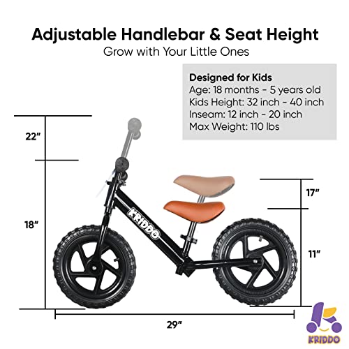 Kriddo KB002-BLACK Toddler Balance Bike 2 Year Old,12 Inch Push Bicycle thumb #4