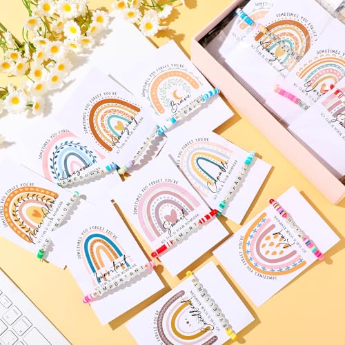 Inspirational Bracelets for Rbt Teacher Rainbow Luminous Beaded with Motivational Quotes Card Friendship Inspirational Encouragement Gift for Women Mom Daughter Sister Coworker4