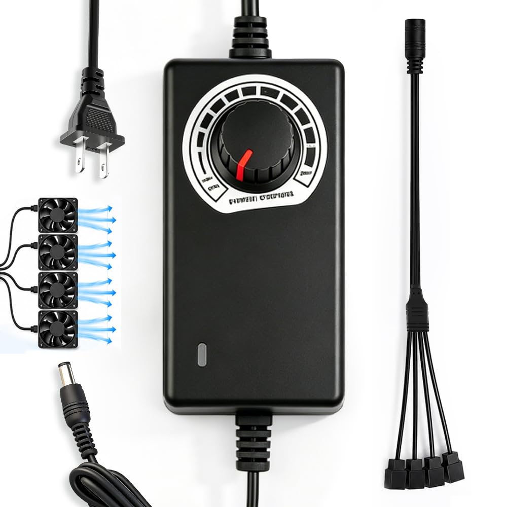 Kontroler prędkości wentylatora, 3-12V 2A Adapter Kabel 1 do 4 PC Regulator Temperatury Wentylator Wentylator Pompa Silnik Ochrona Przeciążenia