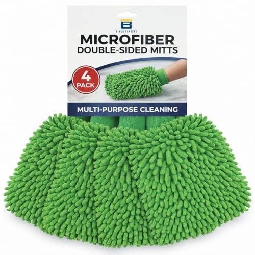 Image of Btag Microfibre Double Sided Wash Mitt Cleaning Gloves | Regular Quality | Super Absorbent | Extra Large | 4 pc Pack | Green
