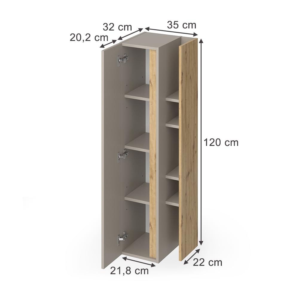 Vicco mobile bagno Edelin, Cachemire, 35 x 120 cm con 4 scomparti aperti, a parete per un'installazione flessibile in bagno