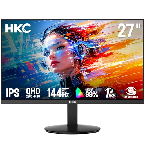 HKC V2718QS 27 Pouces Écran PC Gamer, QHD 2560x1440, IPS 144Hz, 1ms MPRT, HDR10, 99% sRGB, Moniteur Gaming HDMI 2.0 DisplayPort 1.4, VESA 100x100, Mode Jeu...