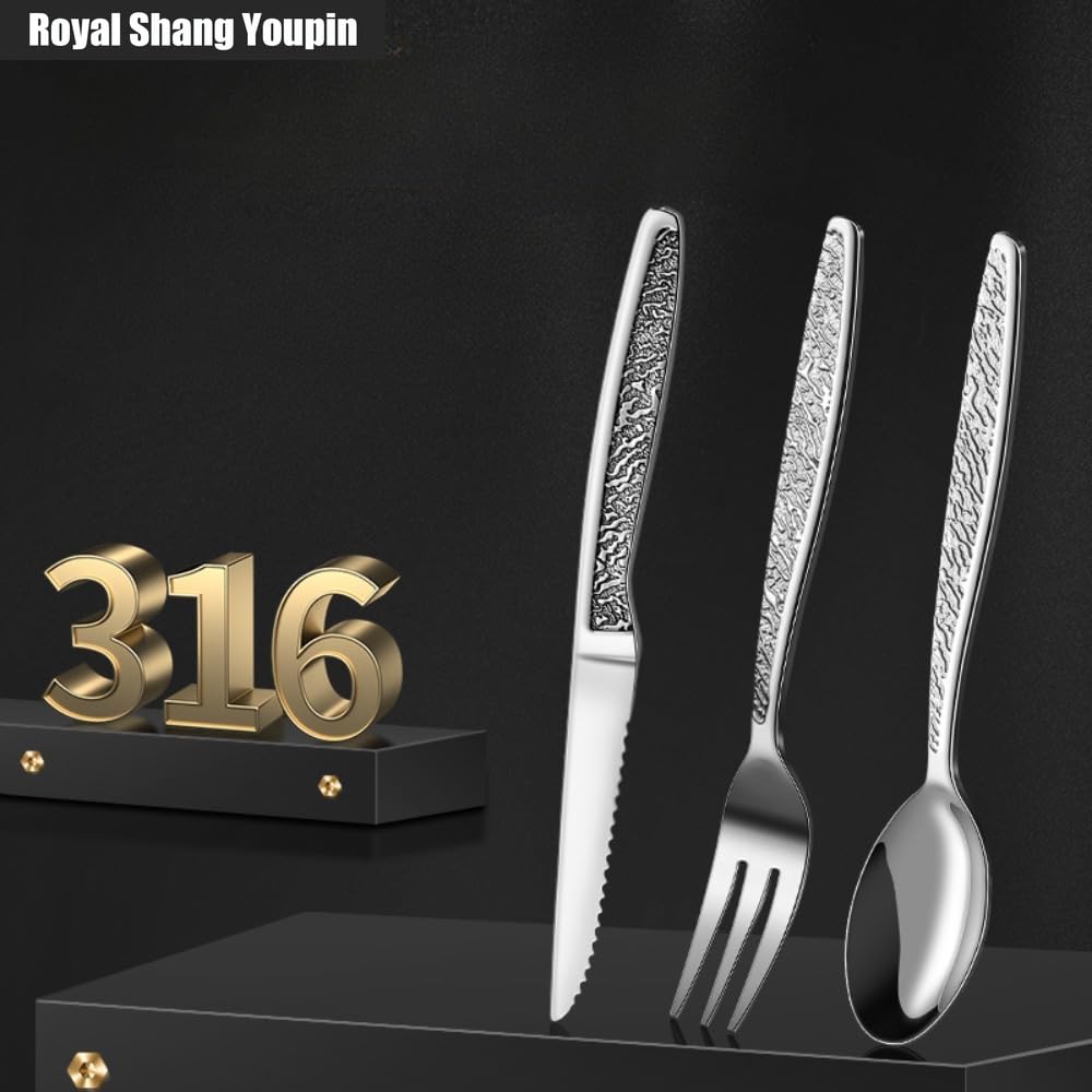 Maniglia in Rilievo Cucina Acciaio Inossidabile Posate Stoviglie Posate Set Coltello Da Bistecca Forchetta Cucchiaio Cucchiaino (12 pezzi per 4)