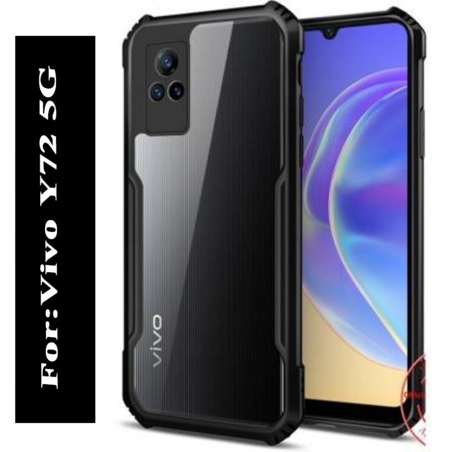 Mobi Elite Shockproof Crystal Clear Back Cover Case for Vivo Y72 5G | 360 Degree Protection | Protective Design | Transparent Back (PC & TPU | Black Bumper)