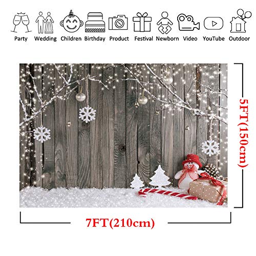 LYWYGG 7X5FT Joyeux Noël Toile de Fond Neige Étage Photo Fond Mur en Bois Photographie pour Enfant CP-70 – Image 8