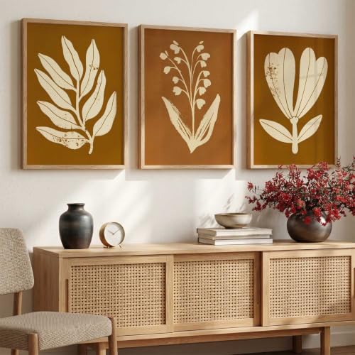 Image of kotart Botanical Art Home Decoration Painting | Floral Aesthetic Paintings With Frame For Living Room Bed Room Hotel Wall Decor Digital Reprint Set of 3 (13X17 inch)