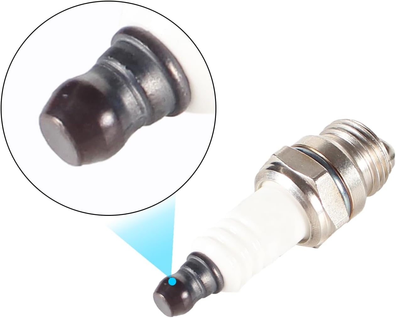 Pahareup-hareup view of the spark plug electrode tip.