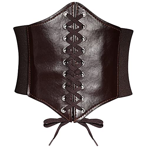 Leather Corset Belt for Women Lace-up Elastic Waist Belt Retro Wide Cinch Belt Waistband for Women Dresses