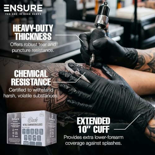 Image of Ensure Black Nitrile Gloves Medical Latex Free Low Dermatitis Gloves 5 Mil | 10 Inch Disposable Nitrile Gloves, Latex & Powder Free, Chemo-Rated, Puncture Resistant, For Medical, Food Service, Cleaning