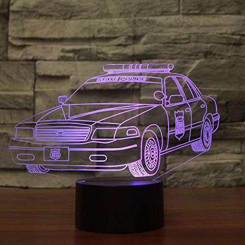 3D Creative Police Car Night Light 16 Color Change Led Remote Control Table Desk Lamp Acrylic Flat Abs Base Usb Home Decoration Toy Birthday Xmas Kid Children Gift #TOP3