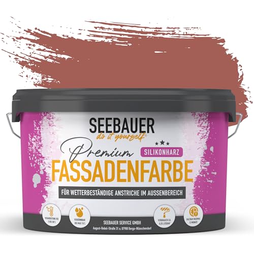 SEEBAUER diy Silikonharz-Fassadenfarbe Rot 2,5L für Außen (No. 324 Cherry Kiss) Selbstreinigende Fassadenfarbe mit Lotuseffekt - Geeignet für Putz, Mauerwerk und Beton